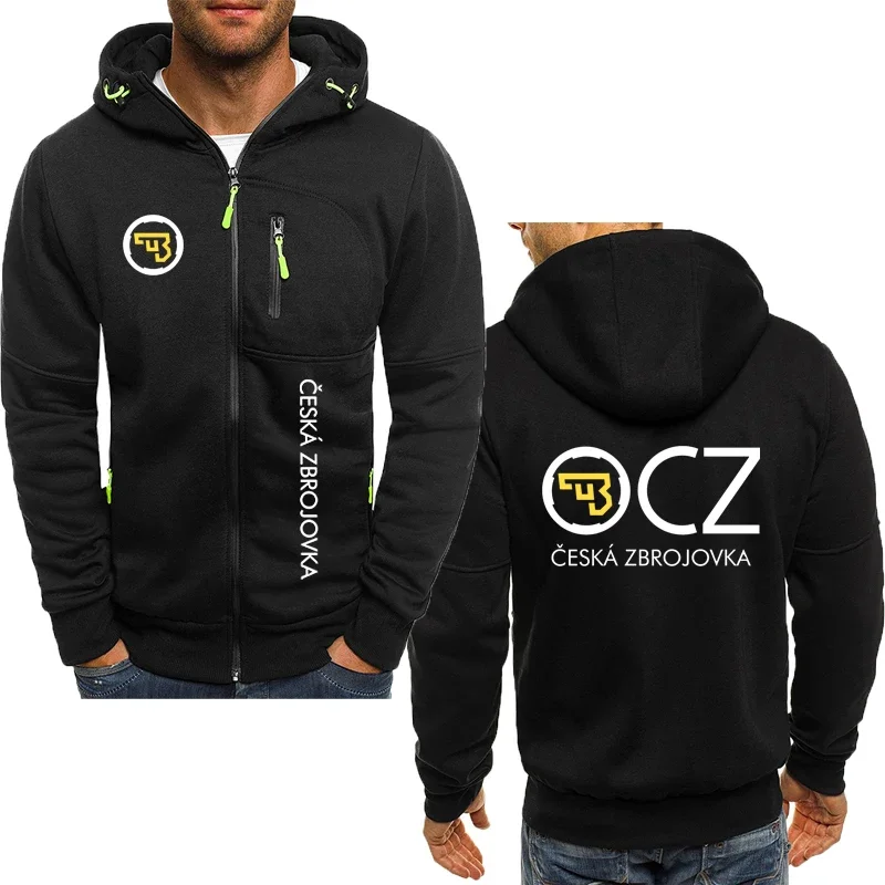 

European and American Trendy Brand Jacket CZ Ceska Zbrojovka print Oversized Hoodie Men Y2k Harajuku Retro Zipper Sweatshirt