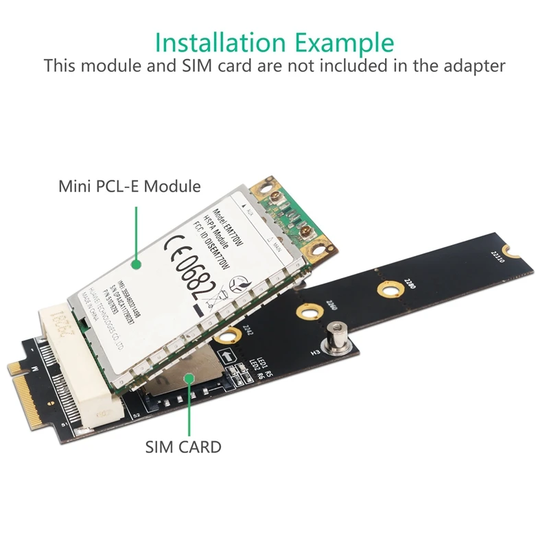 Mini PCI-E To M.2(NGFF ) Key M Adapter With SIM Card Slot For Wifi/WWAN/LTE Module