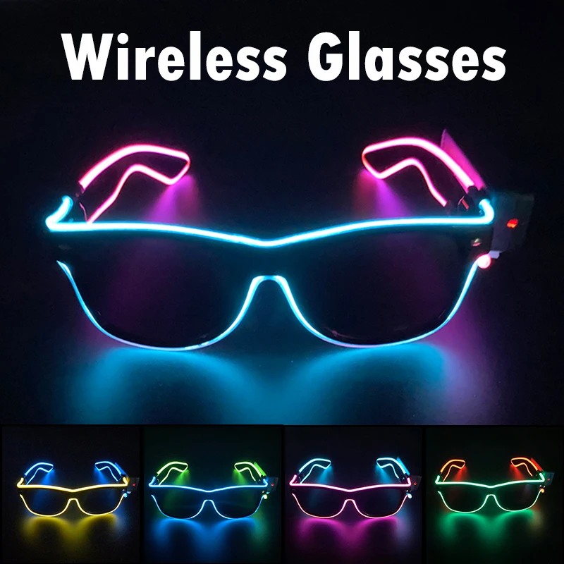 Wireless Cool LED Sunglasses for Glow Party Luminous Glasses Glow in the Dark UV400 Eyewear Unisex Festival Gift Flashing Toy