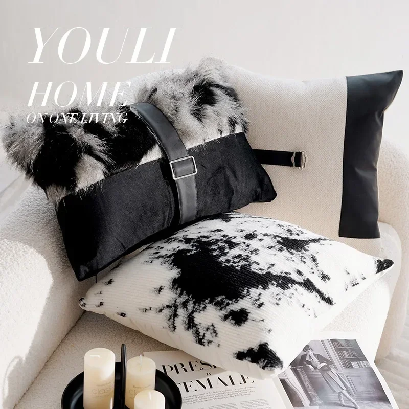 30X50/45X45CM Black French Throw Pillow Cover Retro Modern Stamping Waist Cushion Cover Decor Home Decorative Pillowcase