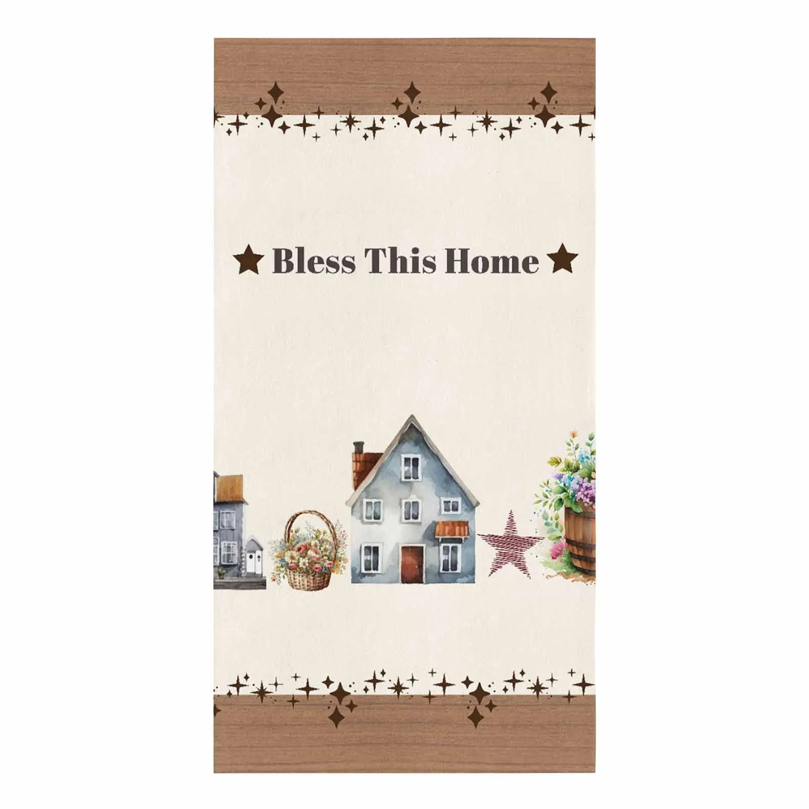 Watercolor House Stars Wood Grain Kitchen Towel Absorbent Dish Cloth Tableware Towel for Kitchen Household Cleaning Tool