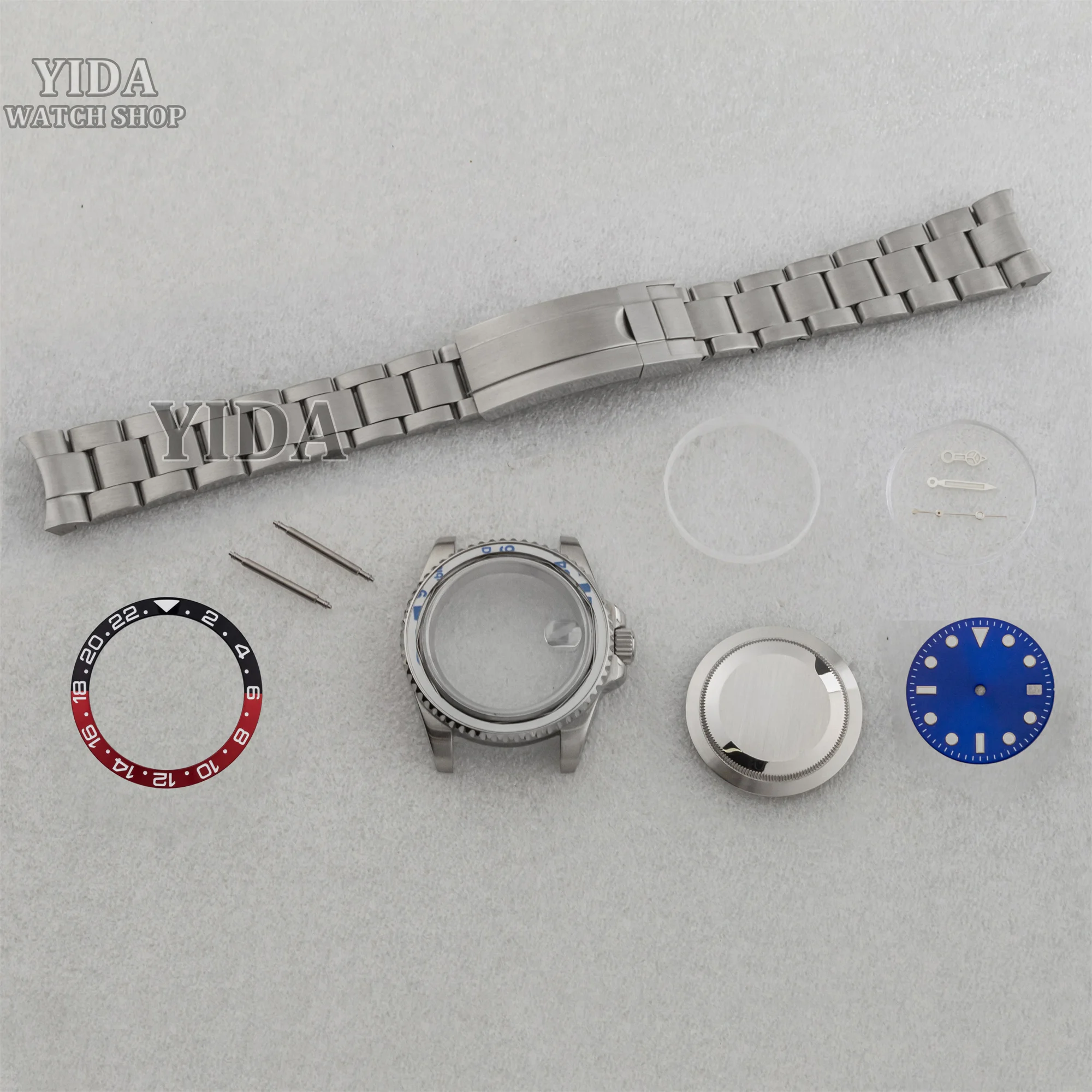 40 مللي متر NH35 ساعة حافظة فضية سوار فولاذي غير قابل للصدأ الياقوت كريستال 28.5 مللي متر الطلب الأيدي الصلبة الظهر ل SUB GMT NH36 أجزاء الحركة