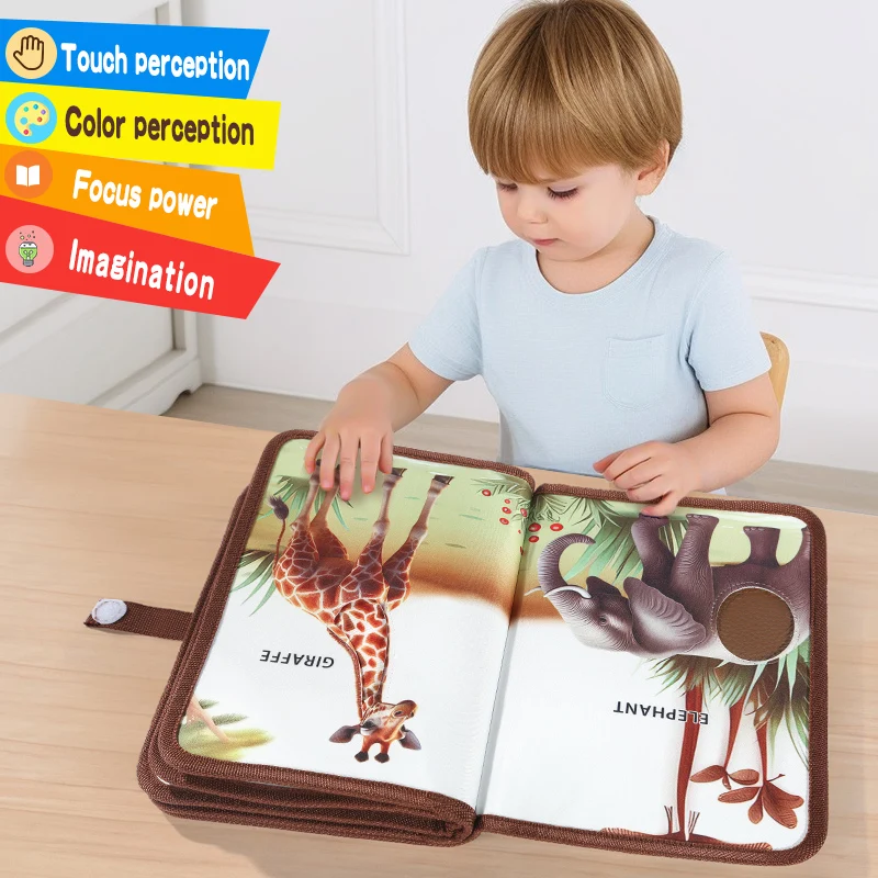 Livre tactile interactif Animal pour bébé, Puzzle d'apprentissage précoce, livre de contes en tissu avec singe tigre, livre doux pour bébé, jouets cadeau