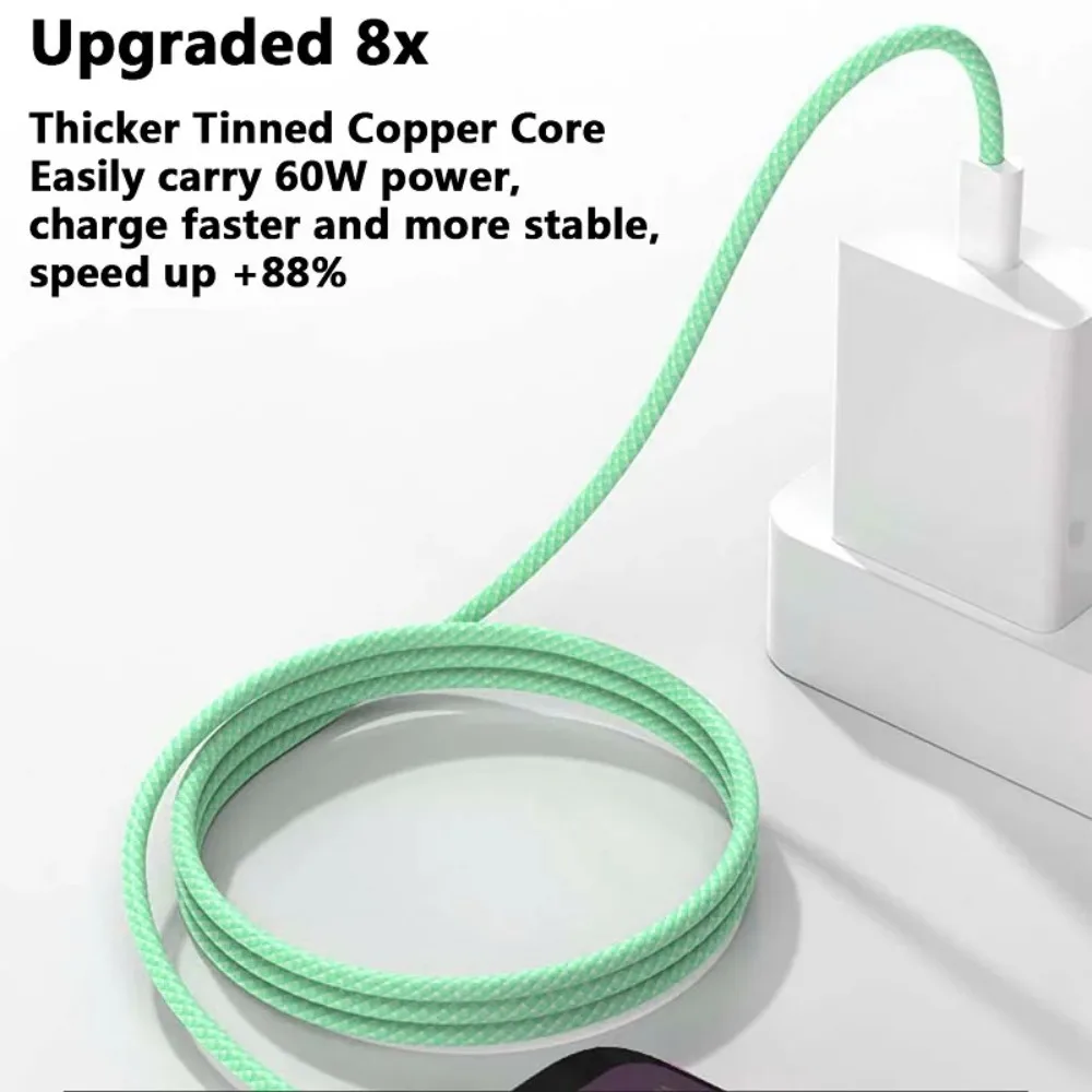 Cabo Colorido Tipo C para Tipo C PD 60W para iPhone 15 15 Pro, Carregamento Rápido para Xiaomi Samsung Huawei, Cabo Trançado Tipo C 1M 2M 3M