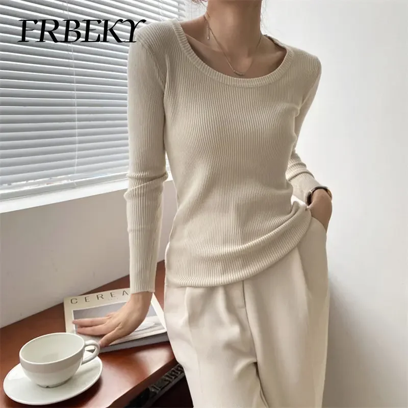 

Winter Clothes Women New Simple and Versatile Sweater Slim Round Neck Solid Color Knitted Bottoming Shirt Sweater Women Pullover