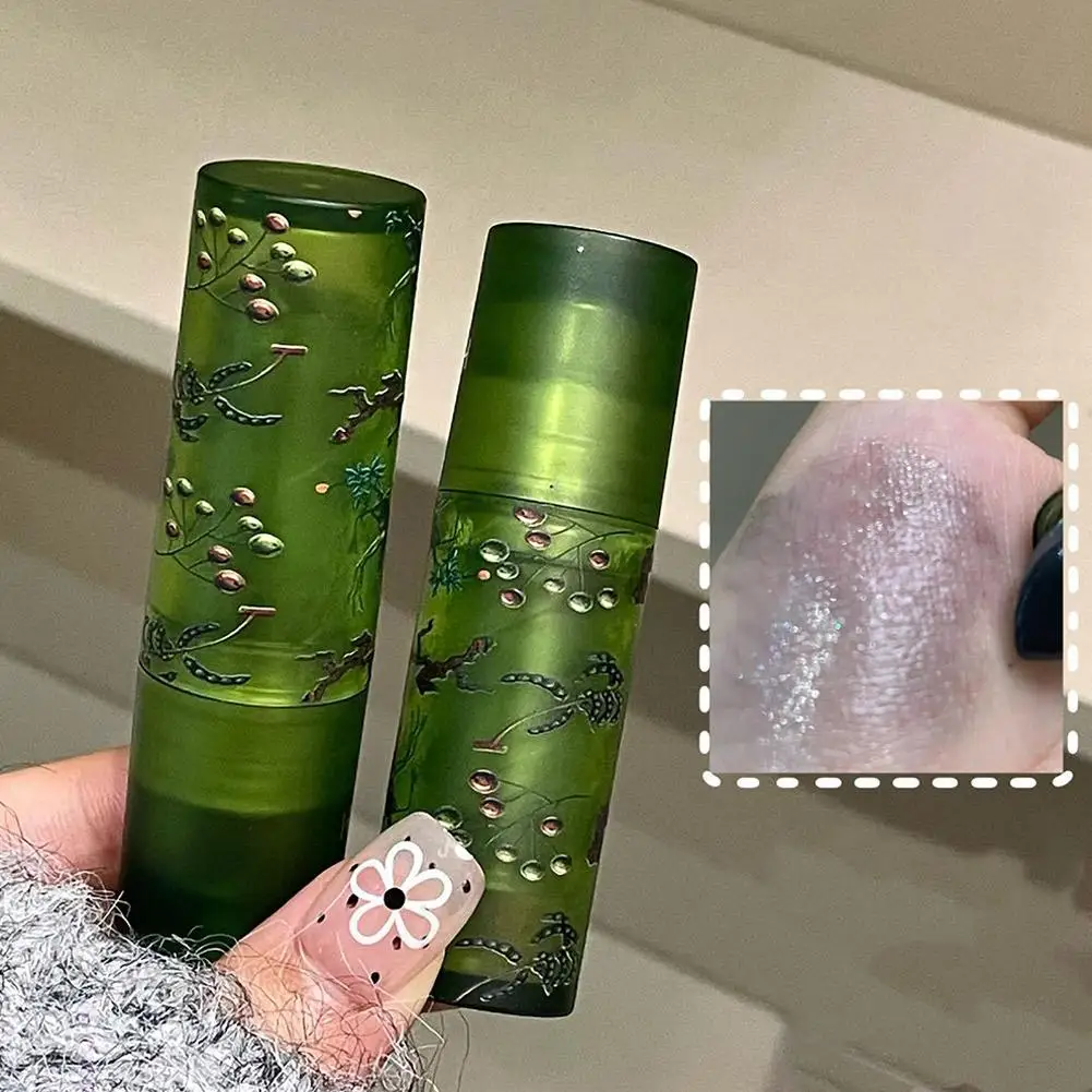 Lápiz labial negro mate con purpurina, hidratante duradero, diamante, tubo de esmalte verde Sexy, maquillaje de labios, brillo de labios desnudo U0M3