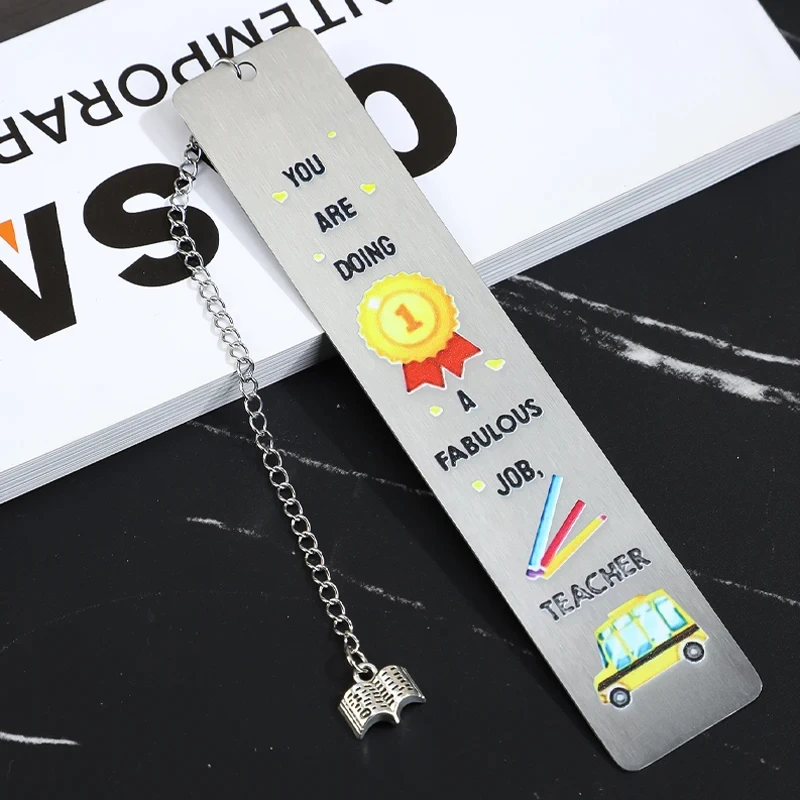 Stainless Steel Metal Bookmark Book Accessories Thanks Teacher's Day Gift Pendant Student Reading Markers Stationery Supplies