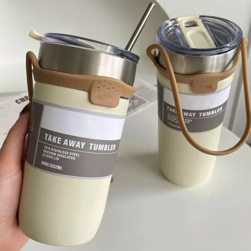 Warm Cups For Girls Large Capacity 304 Stainless Steel Office Car Home Water Bottle Straw Coffee Cup Portable Vacuum Flasks