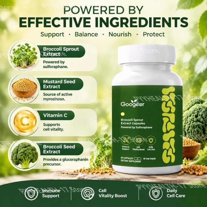 Broccoli Sprout Extract Capsules Powered By Sulforaphane Daily Immune Support and Cell Vitality Support for Adult 60 Capsules