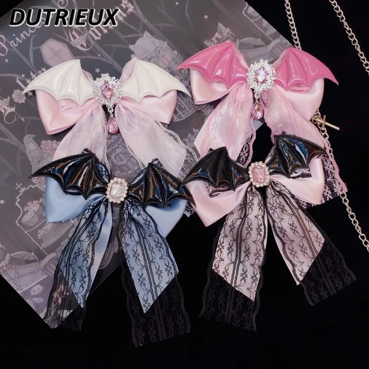 Girl Hair Clip Fashion Headdress Wings Bow Rhinestone Sweet New Headwear Cool Hairpin Headdress Lolita Style Accessoires Femme