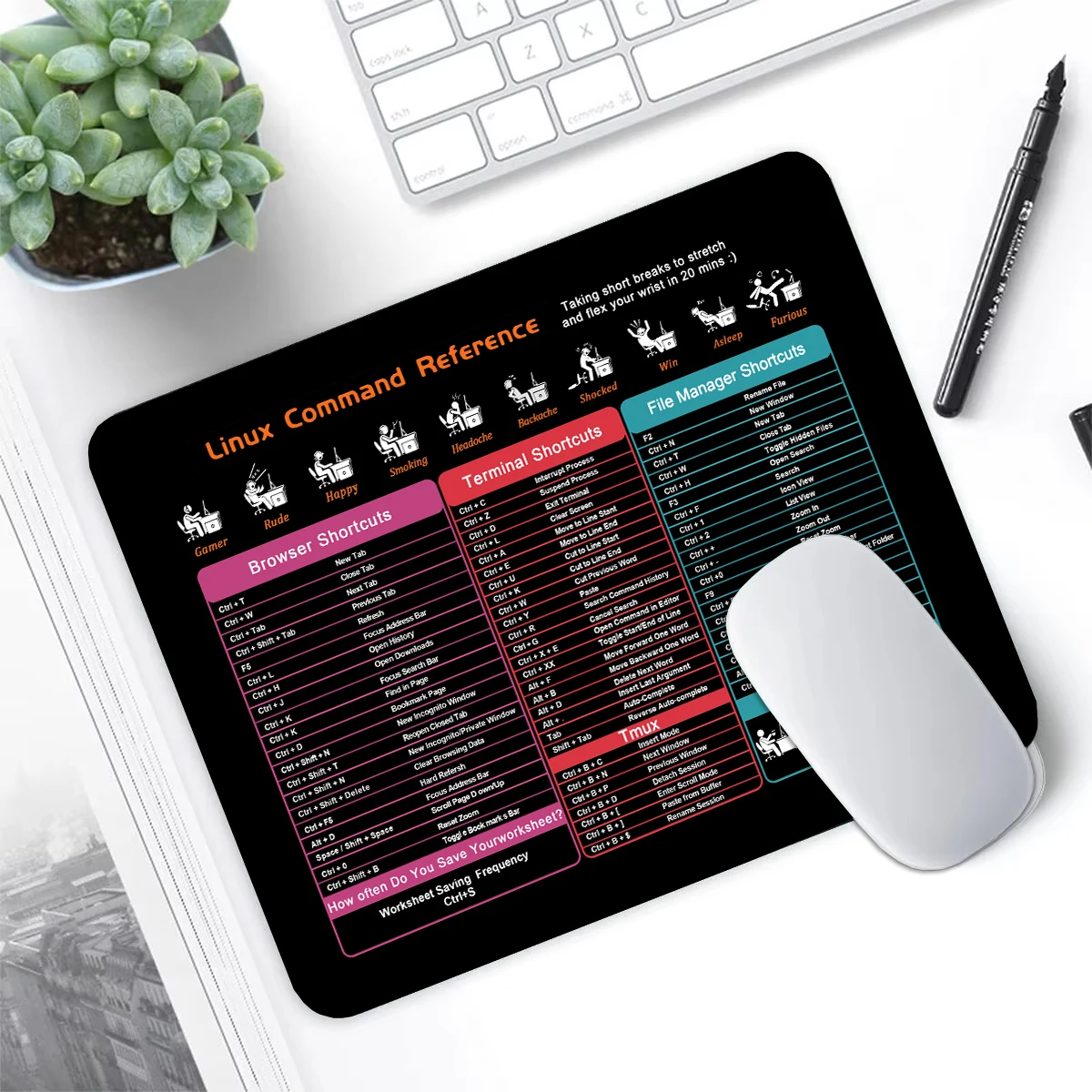 PC Keyboard Mouse Pad with Excel Word Windows Shortcuts Portable Excel Cheat Sheet Small Mouse Pad for Productivity Game Office