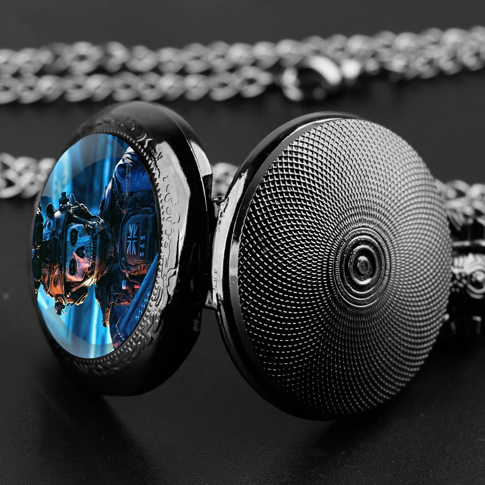 COD винтажное черное ожерелье с кварцевыми карманными часами-уникальный подарок геймера для мужчин и женщин