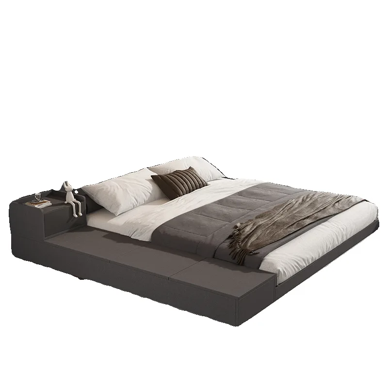Lit double simple, tatami, panneau moderne, rangement par boîte