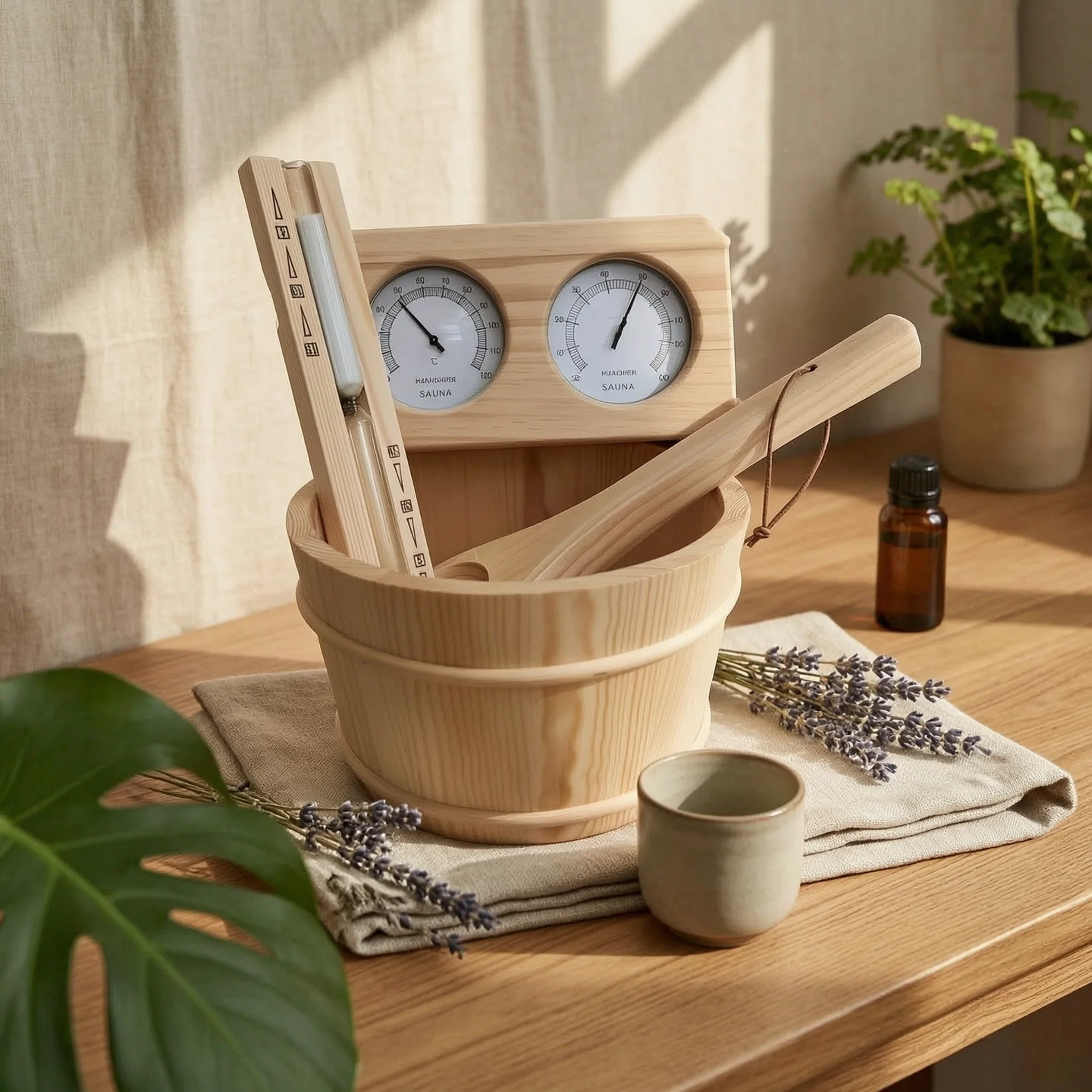 Sauna Accessory Bundle Traditional Sauna Pail and Ladle Set Heat-Resistant Long-Lasting for Homeowners, Home Spa, Bathhouse