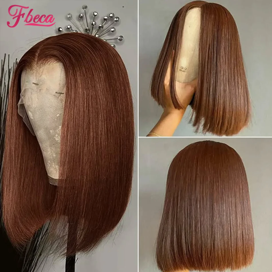 

Chocolate Brown Short Bob Wig 13x4 HD Lace Front Wig Straight Brazilian Human Hair Wigs For Women Pre Plucked Lace Frontal Wig