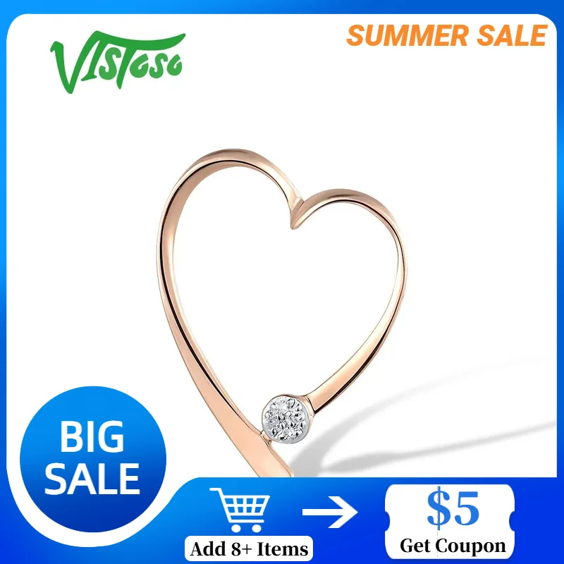 

VISTOSO Gold Pendants For Women Pure 14K 585 Rose Gold Love Heart Sparkling Diamond Geometric Wedding Gifts Trendy Fine Jewelry