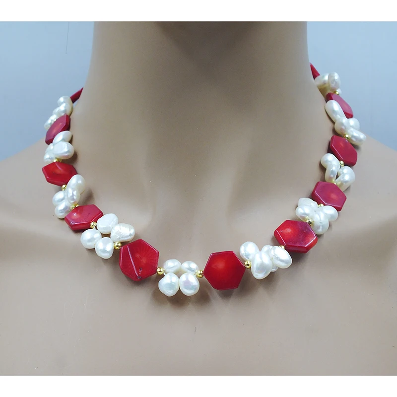 It's very beautiful. Natural pearl/coral necklace. exquisite bridal wedding jewelry 19”