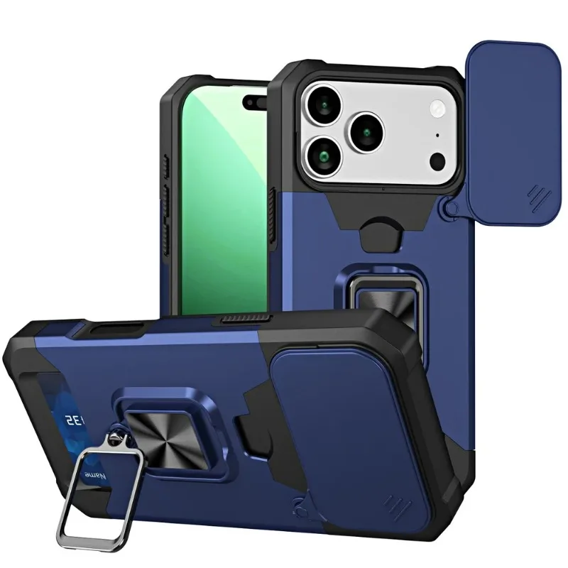 Brieftasche Karte Halter Drehen Steht Rüstung Fall Für IPhone 17 Pro Max 16 15 14Plus 13 12 Air Auto magnetische Schiebe Objektiv Schützen Abdeckung