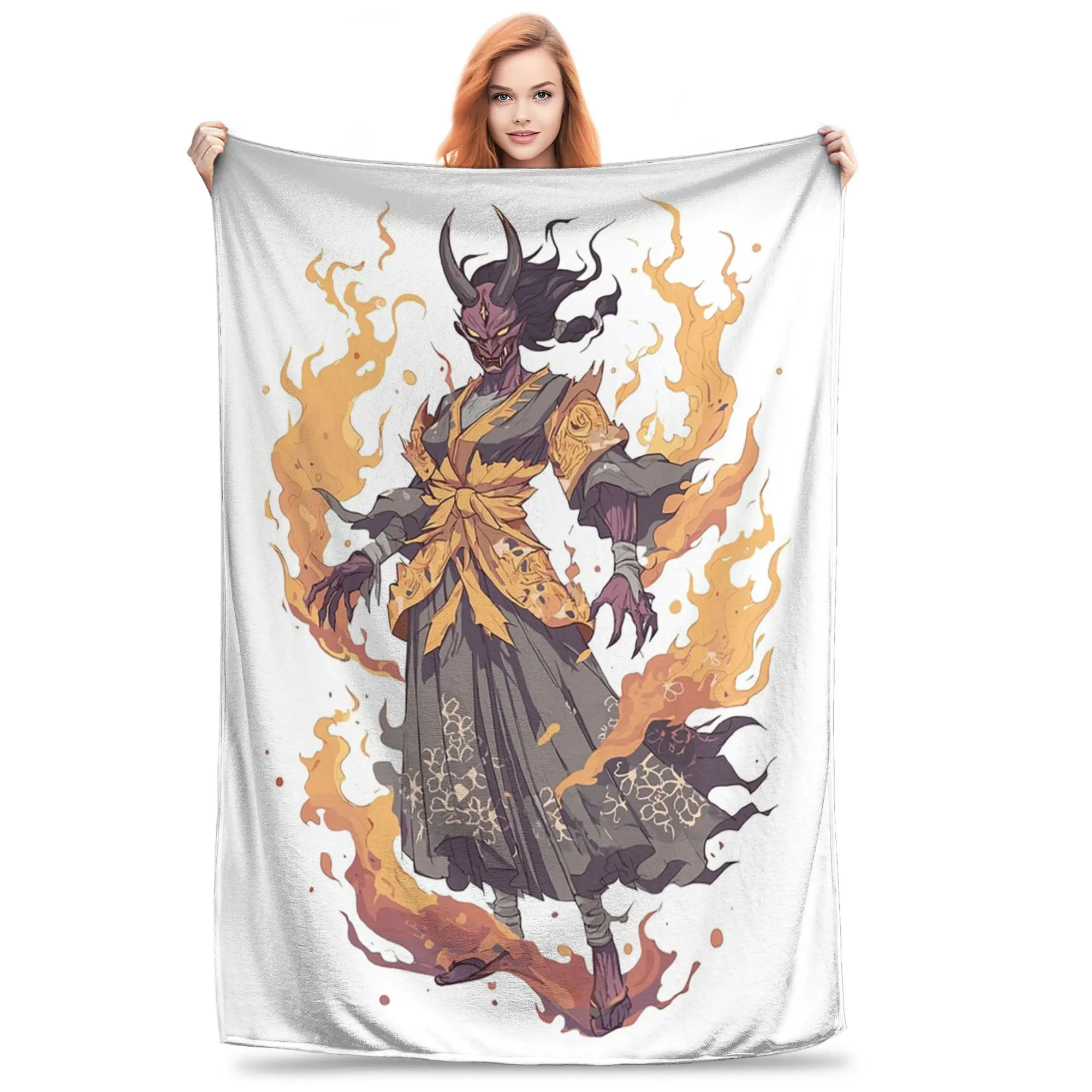 

Японское одеяло Hannya Fiery Oni в ритуальном платье, портативное флисовое одеяло для дивана, постельные принадлежности, дорожные пледы, покрывало, одеяло