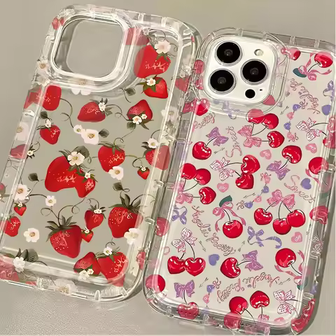 Full Screen Cherry Strawberry Case For Samsung Galaxy S24 Ultra S22 S21 S23 FE S20 Plus Note 20 10 Pro A34 A54 A33 A53 Back Etui