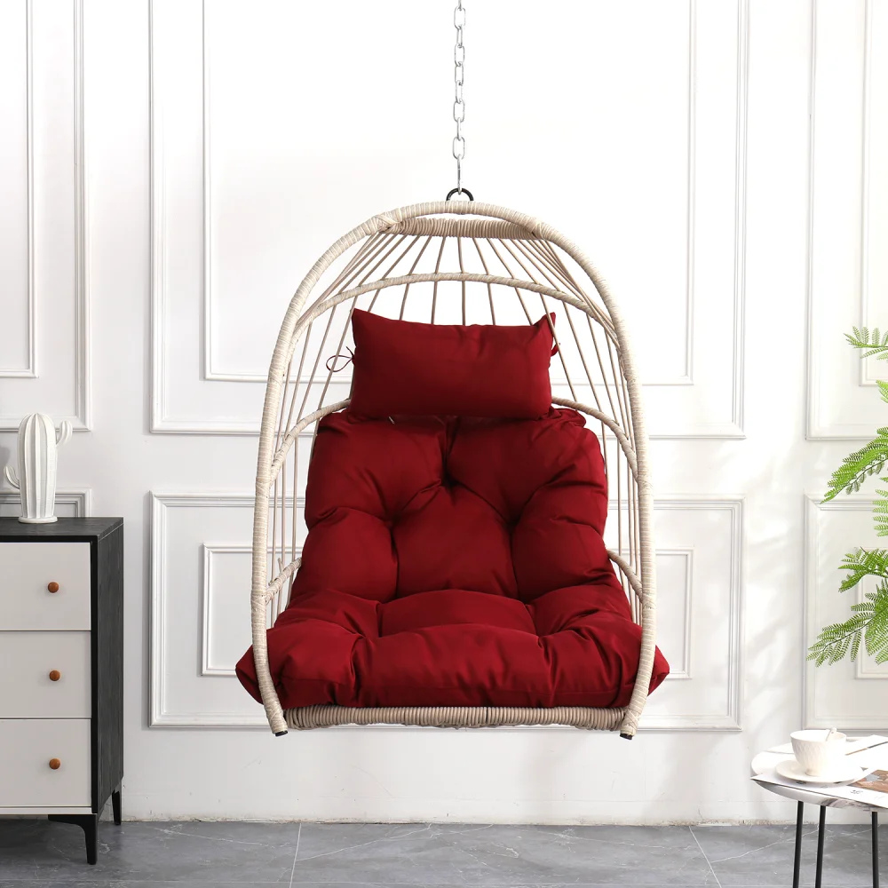 

Outdoor garden rattan egg swing chair hanging chair PE hanging chair red
