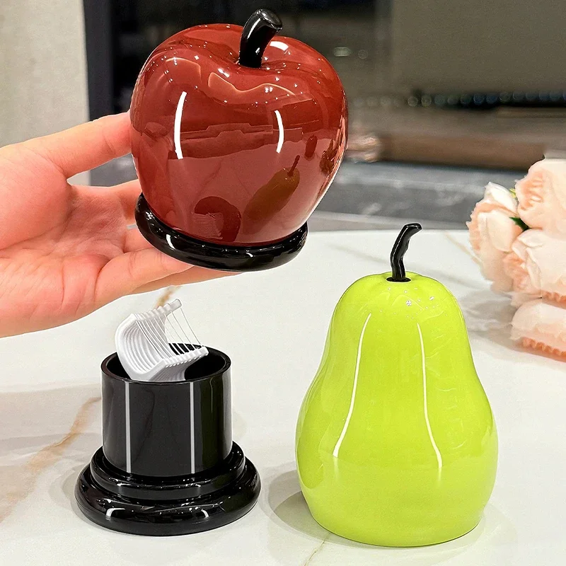 Pear Apple Shaped Toothpick Holder Creative High Aesthetic Cotton Swab Box Household Floss Container Desktop Storage Organizer