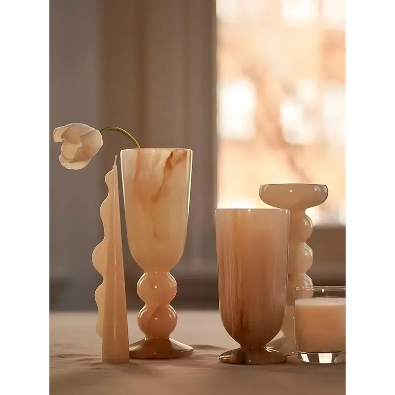 Stonekocc White Agate Jade Vase Luxury Villa Model Room Decor Hotel Christmas Art Style Home Decoration High Grade Stone High