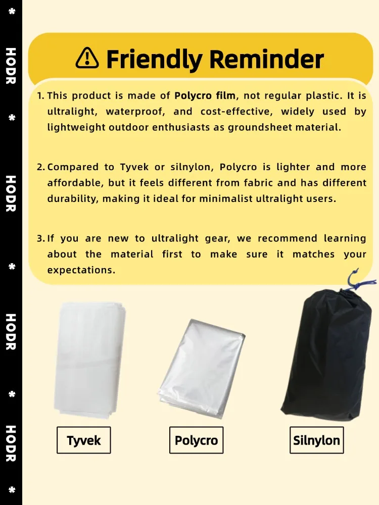 【HODRGEAR】Ultraleichte, wasserdichte Zeltunterlage aus Polycro, kompakte, tragbare Campingausrüstung, Wanderunterstand. – Detail 2