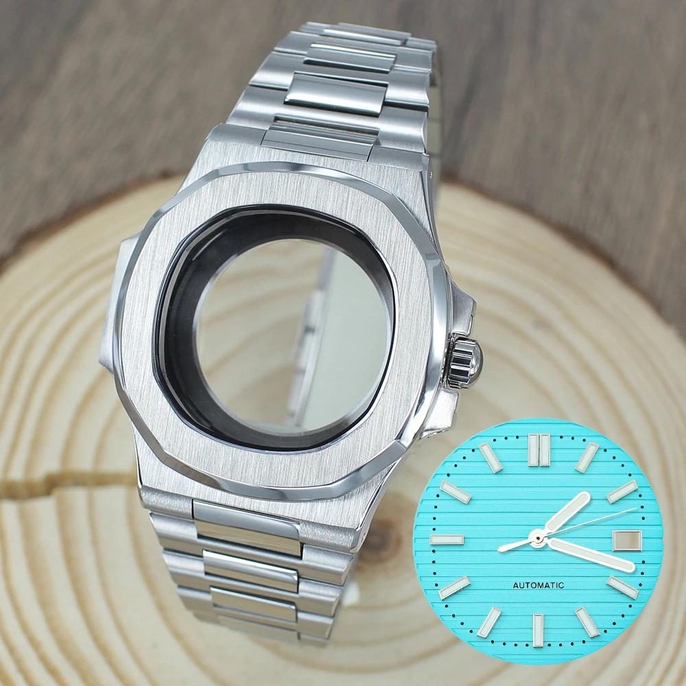 40mm Square Watch Case Strap+Dial+Hands Assemble Accessory for Fits Nautilus Style parts NH35 NH35A 4R35 Movement Sapphire Glass