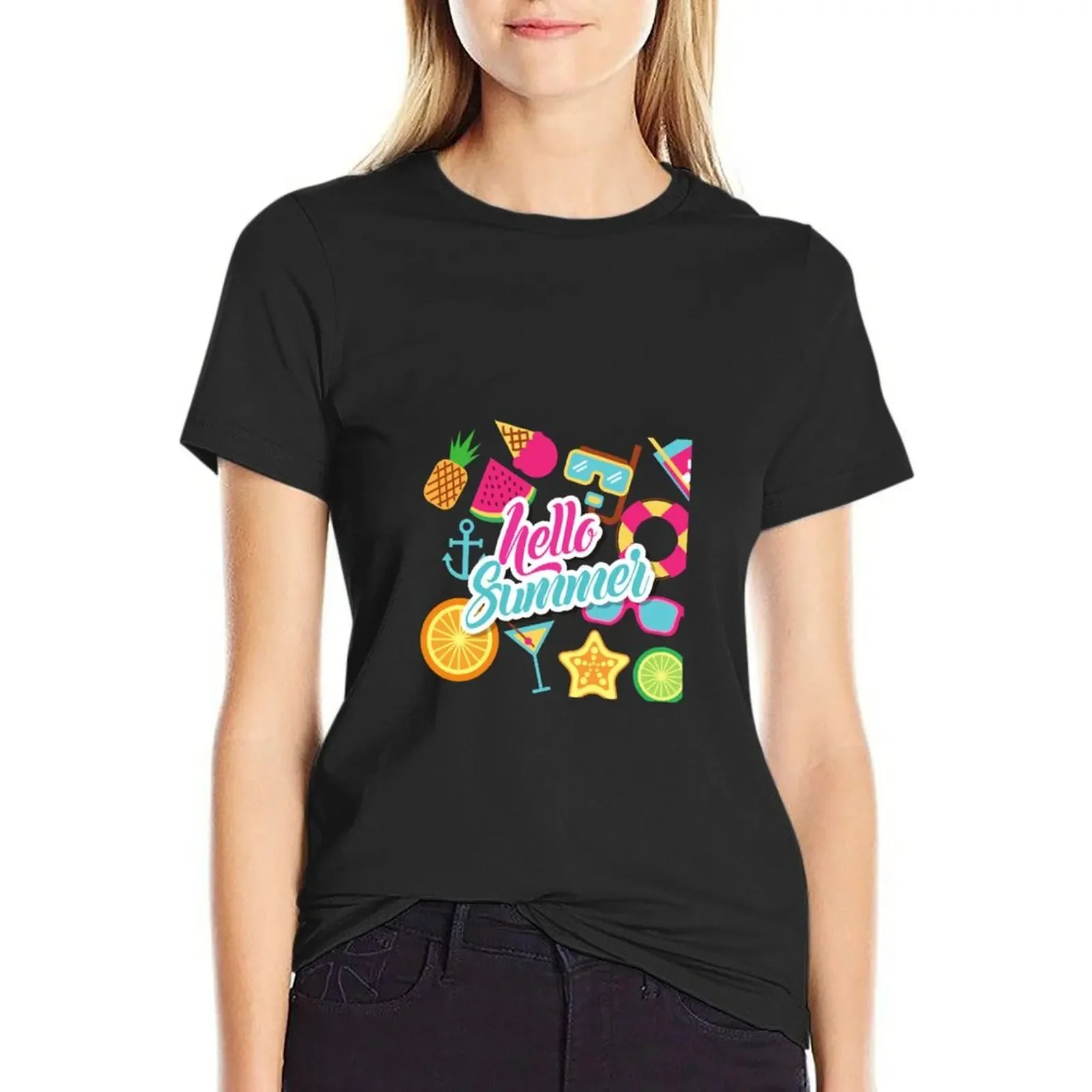 

Hello Summer Watermelon T-shirt graphics Blouse Aesthetic clothing spring clothes Women 2024