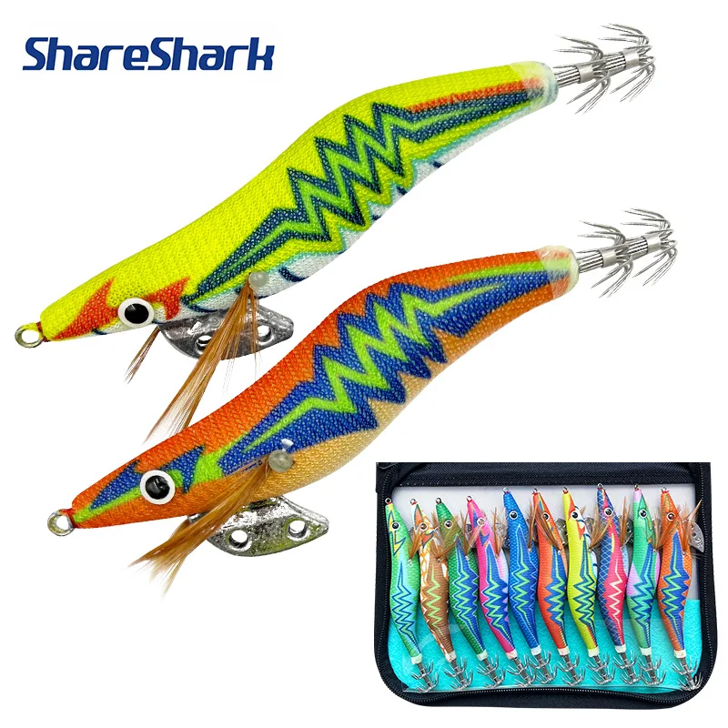 

ShaerShark 1, набор светящихся деревянных приманок для креветок, оснащенных крючком для кальмаров, морской и пресноводной приманкой для искусственных креветок.