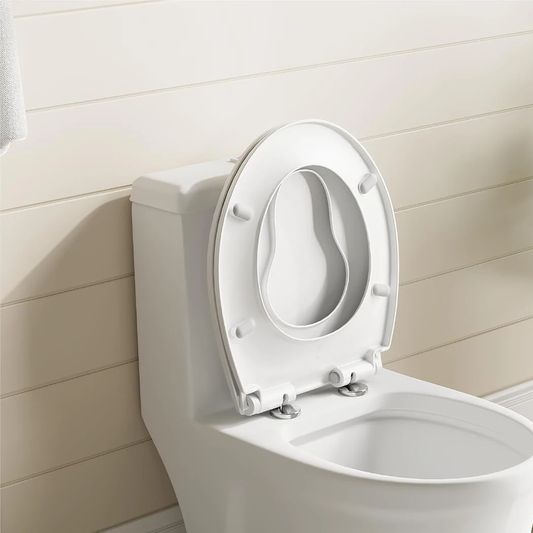 

Soft Close Toilet Seat with Quick Release, Locking Hinges & Universal Fit for Standard Elongated/Round/with Kid Seat Toilets