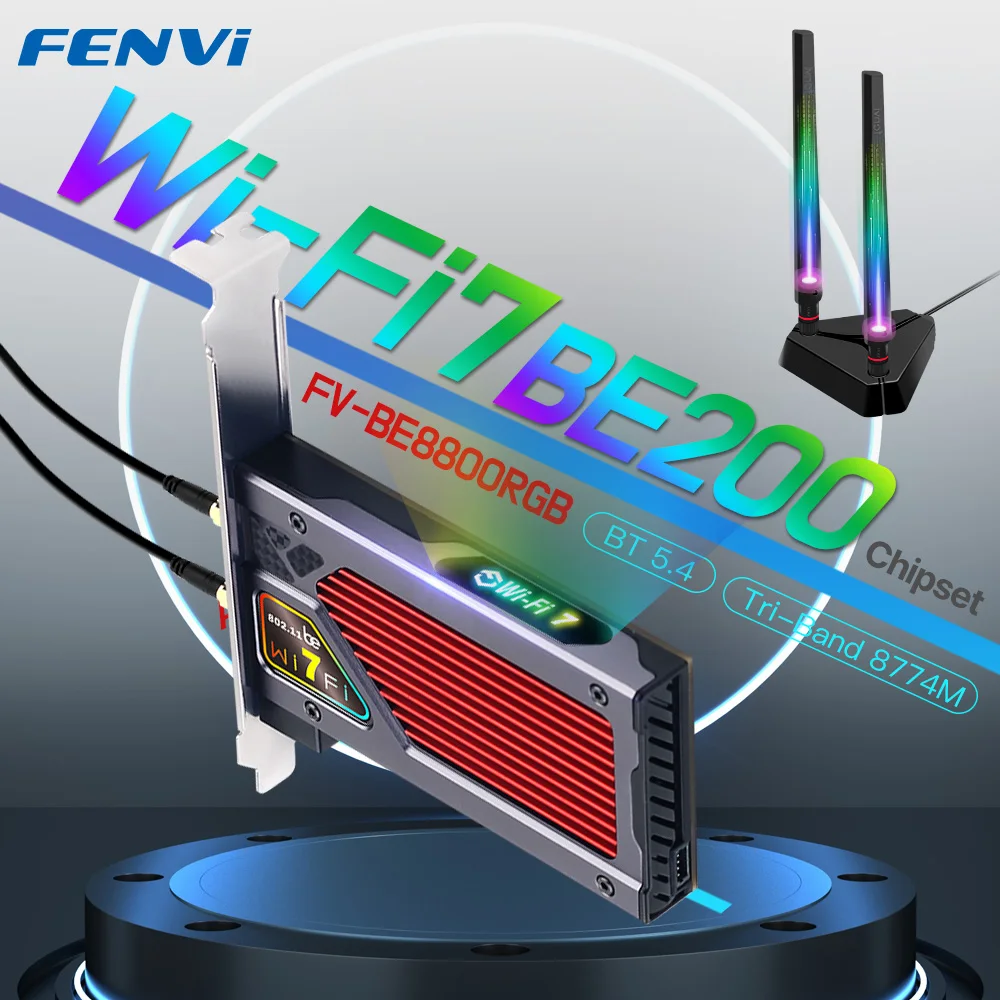 FENVI WIFI 7 FV-BE8800RGB PCIE Wireless Wi-Fi Card Adapter 8774Mbps Tri-band 2.4G/5G/6GHz For Bluetooth5.4 BE200NGW PC Win10/11