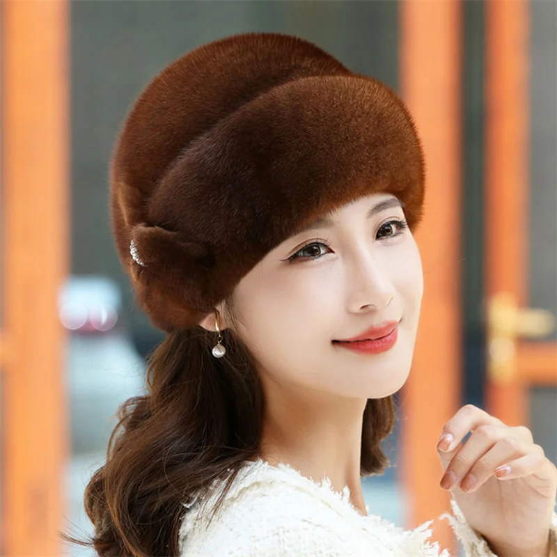 Women's Winter Fur Hat Thickened Warm Mink Fur Hat Korean Fashion Earmuff Pilot Hat Women's Fashion Ear Protection Mink Fur