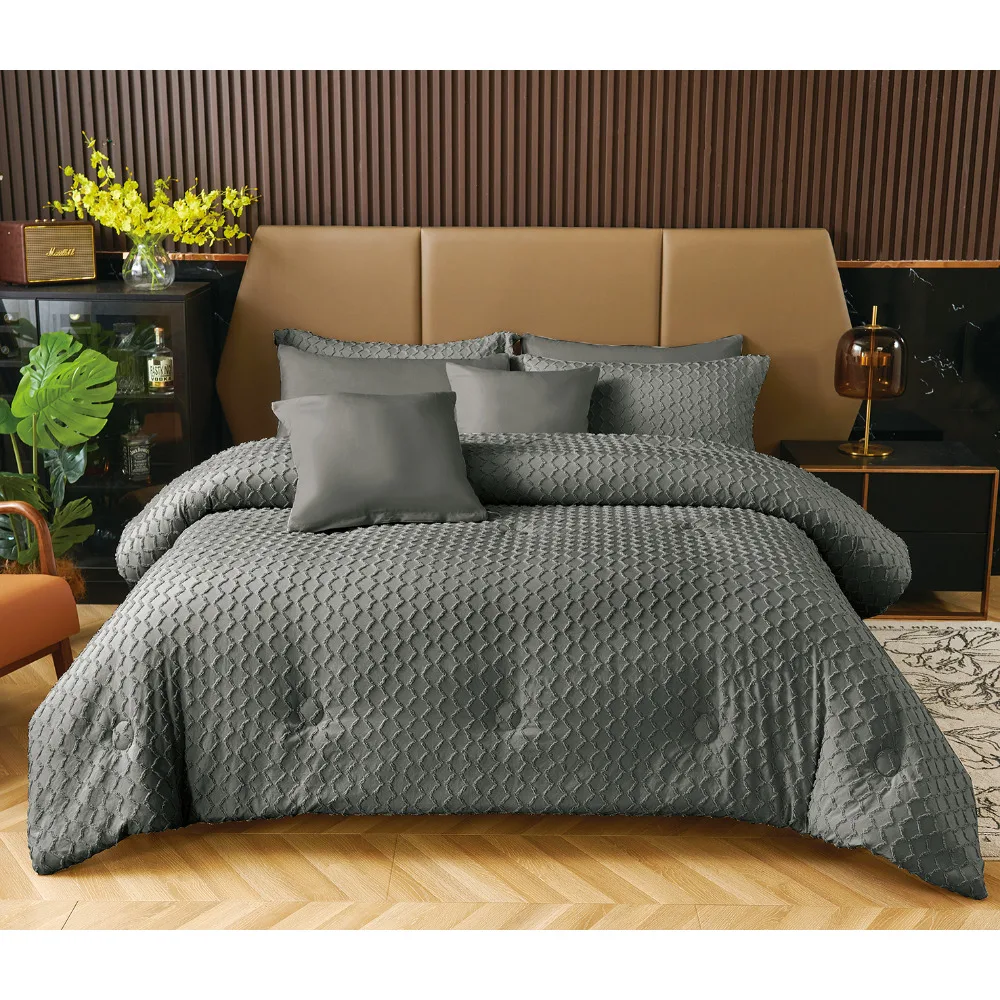 Luxury 100% Polyester Woven Eco friendly 200TC Modern Quilt Set Pure White Solid Home Use 4 Piece Bedding Set