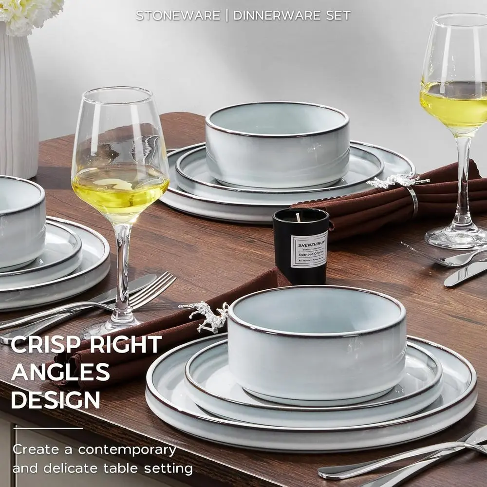 Столовая посуда из терракотового дна, набор из 12 предметов на 4 человека, керамические тарелки и миски цвета ледникового белого цвета