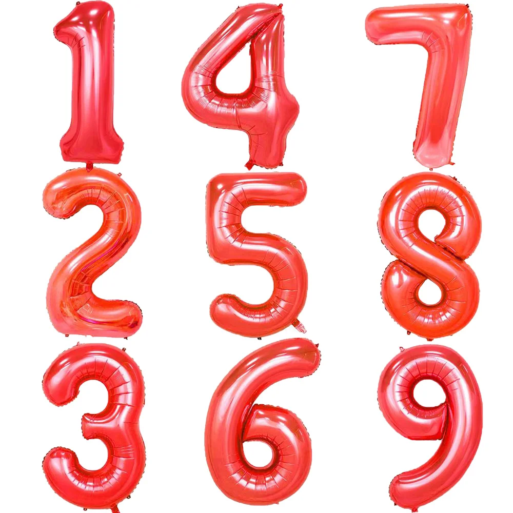 32Inch Red Number Foil Balloon 1 2 3 4 5 6 7 8 9 Digital For Wedding  Anniversary Children Birthday Party Decoration Baby Shower