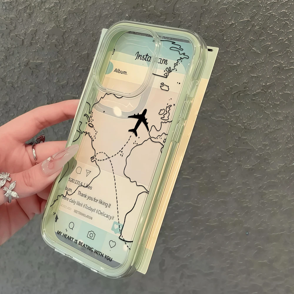 Minimalistische Weltkarte Flugzeug Transparente Handyhülle für iPhone 16 14 15 Plus 13 14 15 11 17 Pro Max Air X XS Weiche Schutzhülle – Detail 4