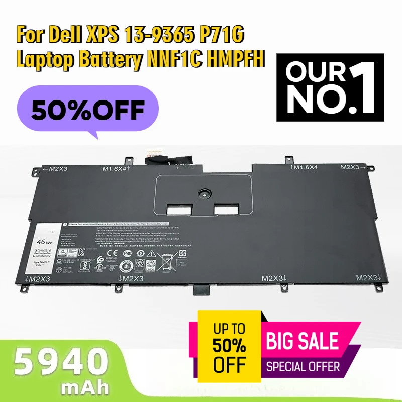 

5940mah for Dell XPS 13-9365 P71G Laptop Battery NNF1C HMPFH