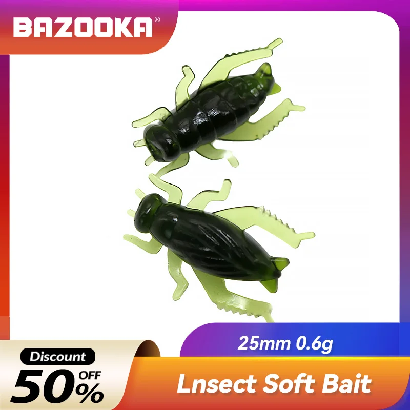 

50pcs Bazooka Fishing Lure Soft Insect Cricket Silicone Bait Artificial Lightweight Grasshopper Floating Ocean Wobblers Pesca