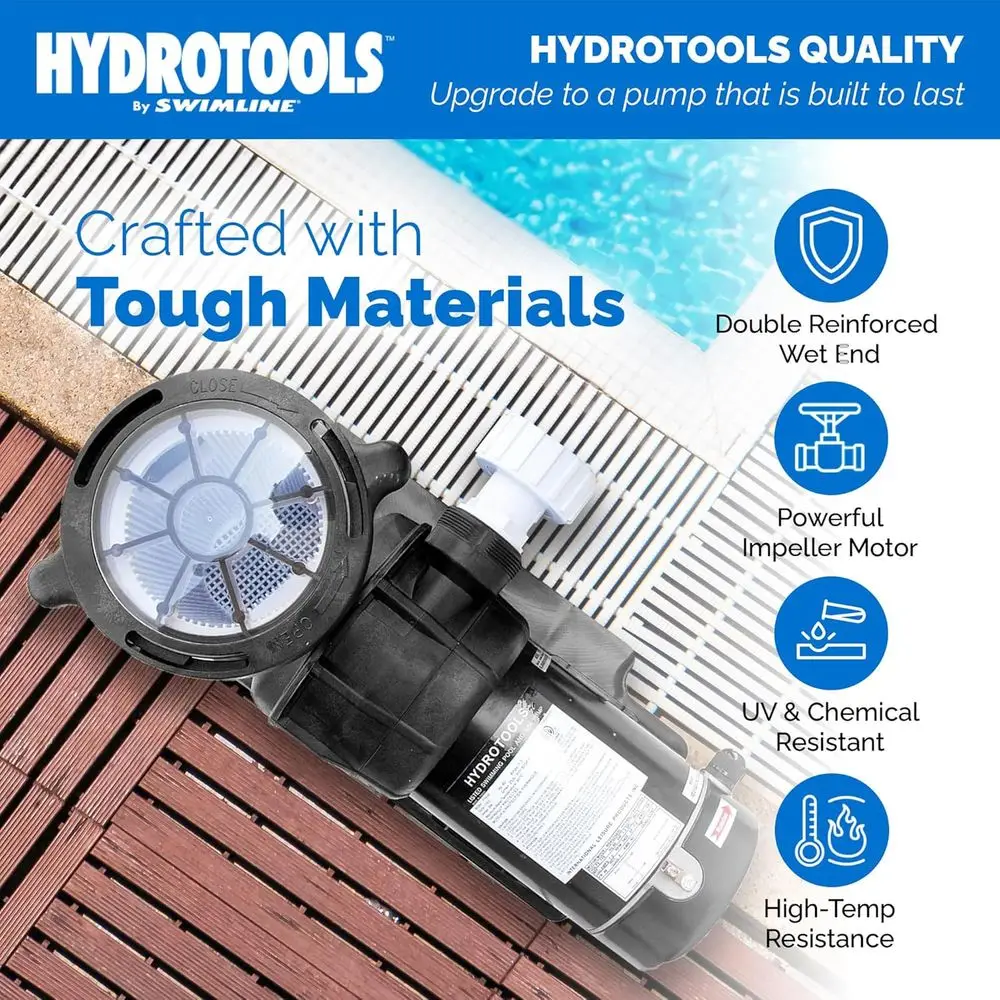 HYDROTOOLS el 719061S Hydro-lo Above-Ground Pool Replacement Pump, Horizontal Discharge - 1.0 HP, 5,280 GPH, 115V/60Hz, Singl, o