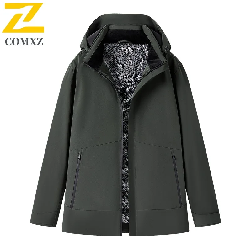 COMXZ Men Winter Jacket Korean Fashion Cold-Resistant Solid Color Casual Sporty Skiing Puffer Jacket Street Hooded Down Jacket