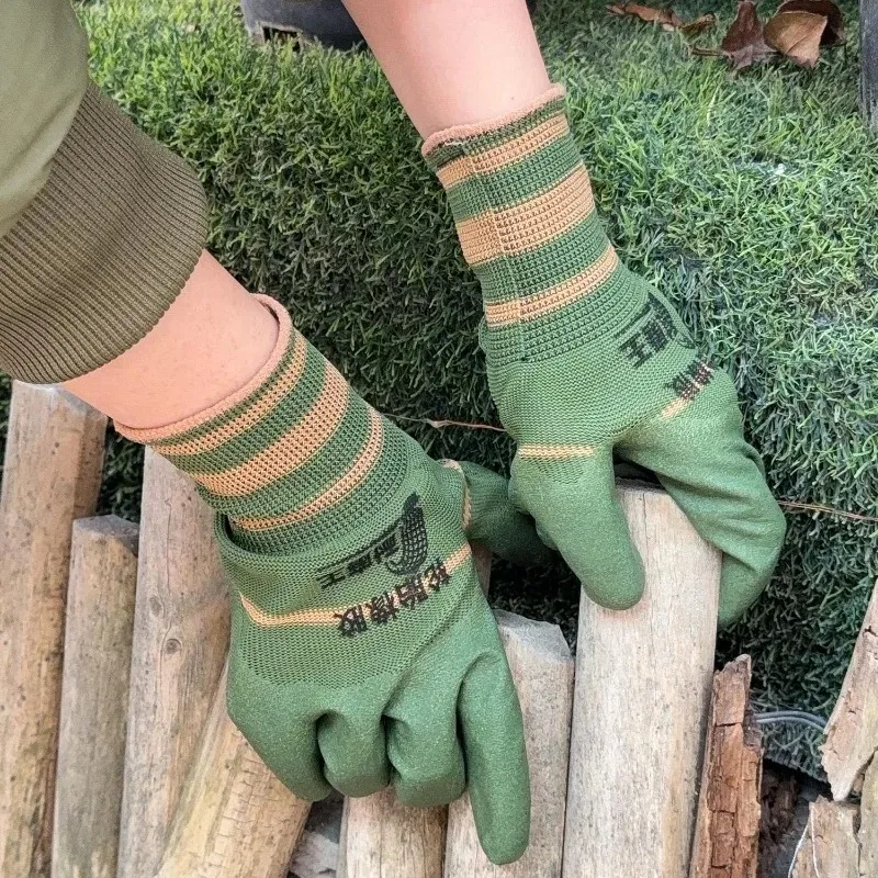 1/12pairs Durable Dipped Green Work Gloves Anti-Slip Coating for Industrial Hand Safety Men Women Waterproof Garden Gloves
