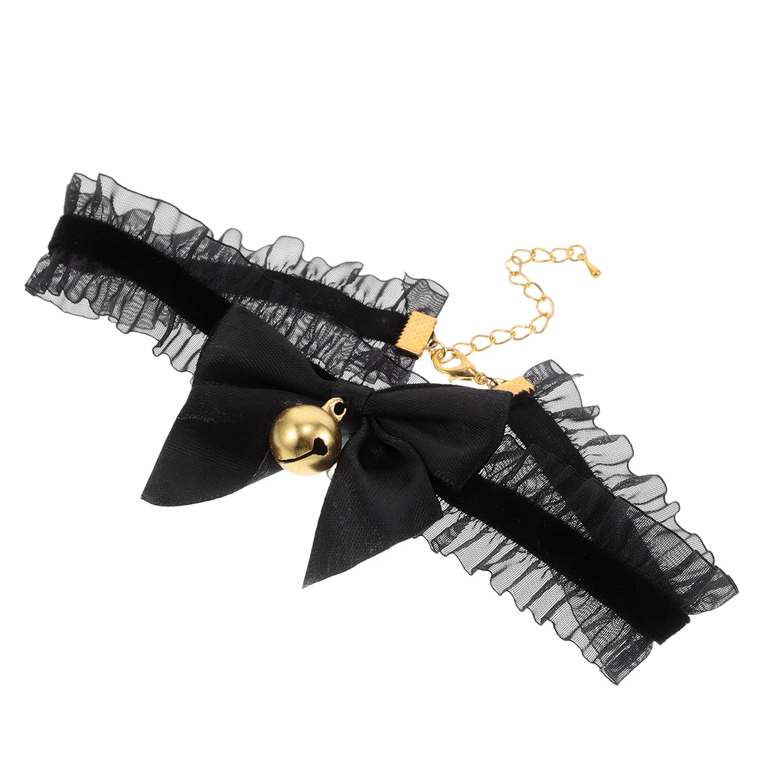 

Fashionable Lolita Cosplay Choker with Bell Elegant Lace Bowknot Necklace for Women Vintage Style Bell Choker Jewelry