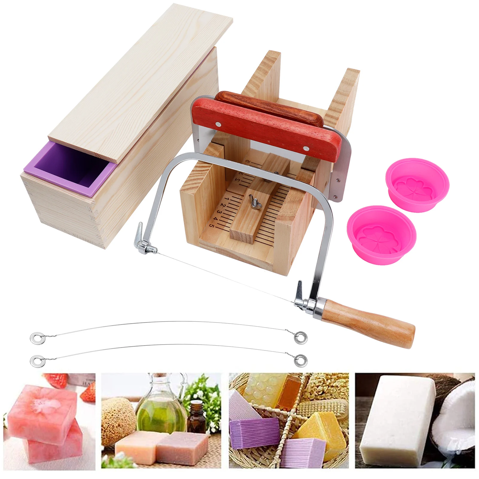 

9PCS 1200ml Silicone Soap Molds Kit Wood Bread Cutter DIY Soap Making Cutting Tool for Handmade Soap Trimming Kitchen Accessory