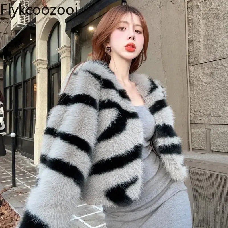 Autumn and Winter New Zebra-print Fox Hair Short Fur Coat Foreign Thickened Environmental Protection Jaqueta Feminina