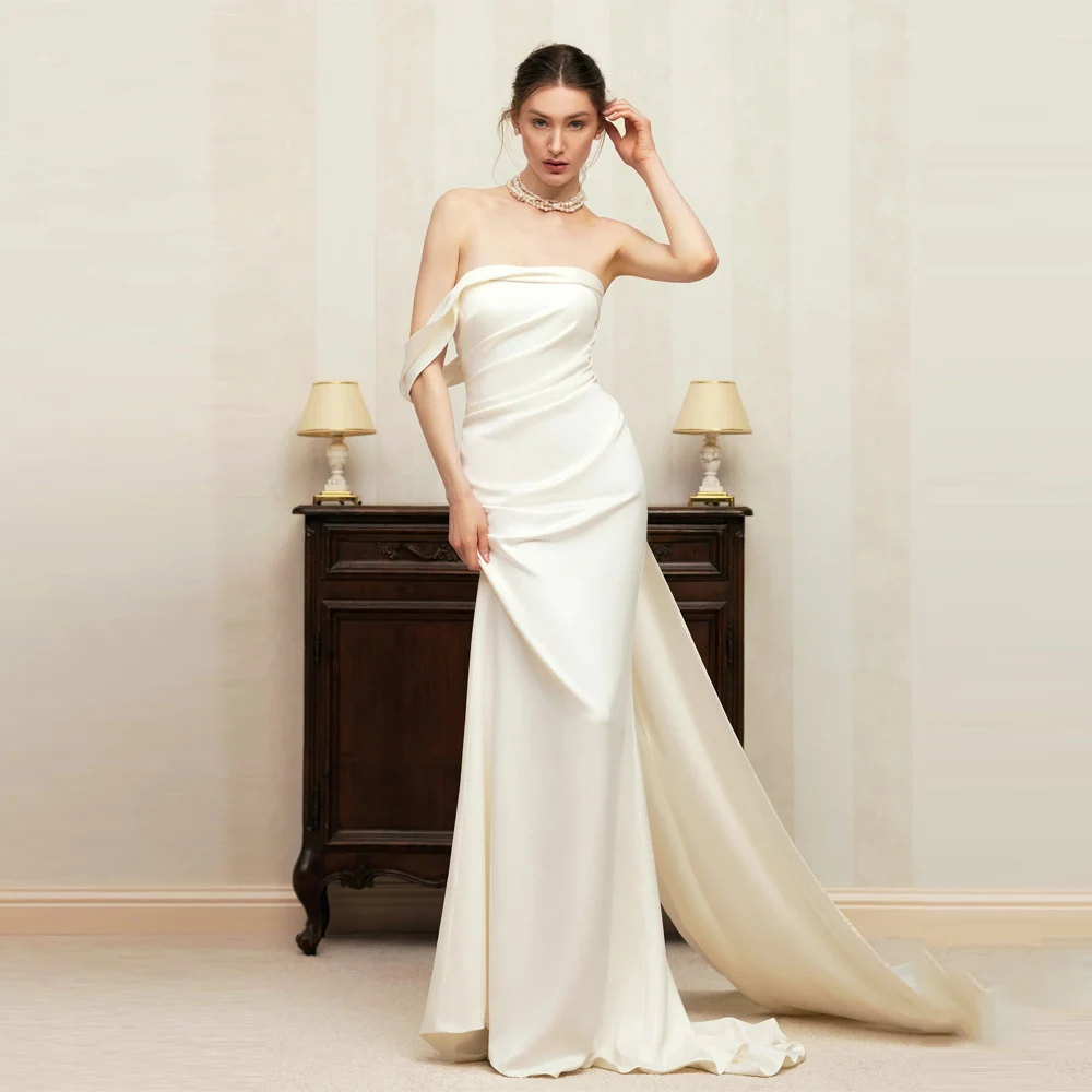 

Shine Satin Women Wedding Dresses One Shoulder Sleeveless Bridal Gowns Mopping Length Banquet Vestidos De Novias 2025 Customized