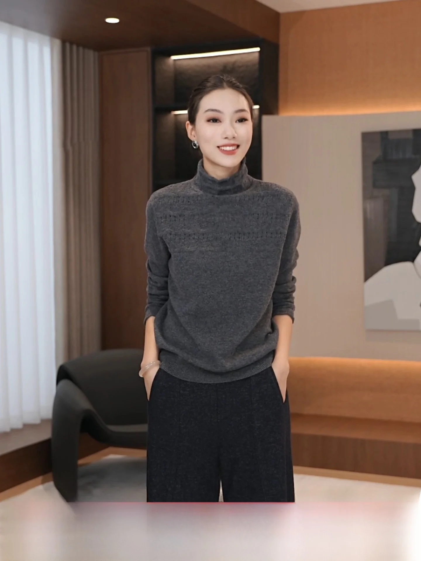 

ey Full Wool Hollow out Knitted Sweater High Collar Women's Casual Sle Soft Woolen Hooked Flower Design Winter New Faion