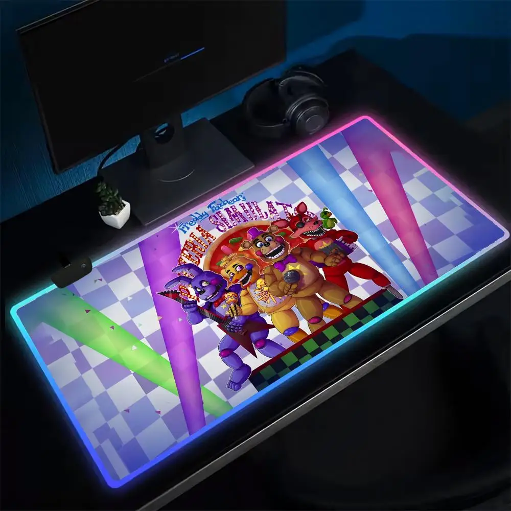 Alfombrilla de ratón F-Freddy at Fnaf Five Nights, alfombrilla de ratón para juegos de Anime, alfombrillas de mesa LED, alfombrilla de ratón XXL de goma retroiluminada, alfombrillas de escritorio RGB