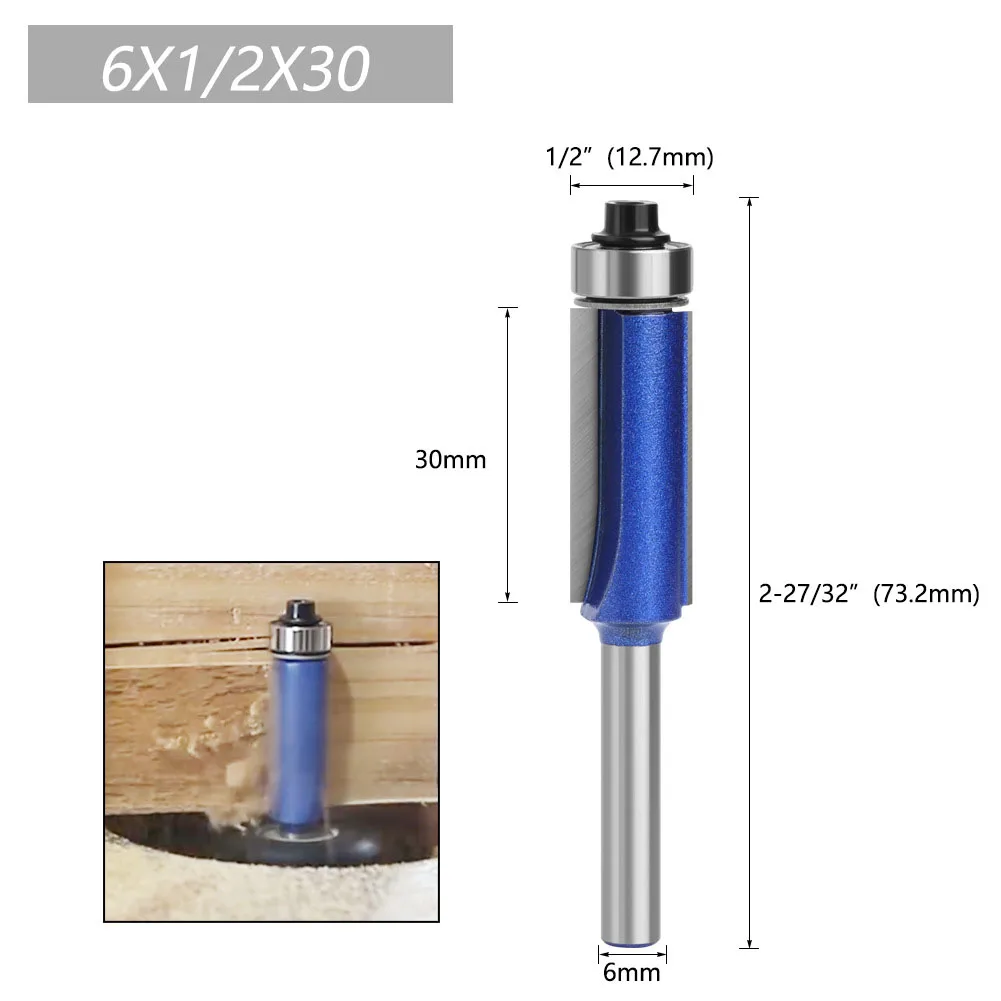 6mm Shank Trim Router Bit With Bearing For Wood Template Pattern Bit Cleaning Engraving Woodworking Milling Trimming Cutter